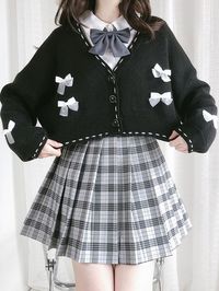 It features v-neck, long sleeves, placket with three buttons, bowknot decorative short cardigan.
#kawaii#kawaiioutfits#kawaiicoats#kawaiijackets #kawaiiskirts #kawaiibottoms #kawaiitops#kawaiioveralls #kawaiisets 