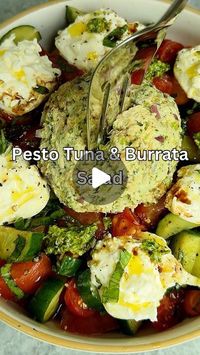 Caitlin Latessa-Greene on Instagram: "PESTO TUNA, TOMATO & BURRATA SALAD!! Filled with fresh summer vegetables and herbs, this one is a super fresh and seasonal way to enjoy one of my favorite easy proteins—canned tuna. I used my favorite Wild Albacore Tuna from @wildplanetfoods. The tuna salad with pesto is the icing on the cake, and paired with juicy tomatoes, crisp cucumbers and creamy burrata cheese—it’s a 10/10. One of the main reasons I choose Wild Planet Foods tuna - besides from how delicious it is! - is because the tuna is pole & line caught & it has very little mercury - I’m all about being as sustainable as possible. I highly suggest adding this to rotation!
#wildplanetrecipe #wildplanetfoods #tunasalad
•
For the salad:
2 cups chopped beefsteak tomatoes
2 cups chopped cherry tom