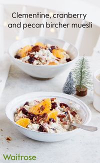 Delicious bircher muesli topped with clementine, cranberry and pecans makes for a festive breakfast. To save time on Christmas morning, make ahead on Christmas Eve and keep chilled in the fridge! See the full recipe on the Waitrose website.