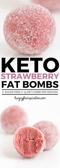 These Healthy Strawberry Keto Fat Bombs will make your eyes and your belly happy! Delicious, easy & healthy keto snack with paleo + vegan option! Gluten-free Keto dessert or keto treat. #keto #ketorecipes #ketodessert #ketosnacks #ketogenic #ketogenicdiet #lowcarb #lowcarbrecipes #lowcarbdiet #lowcarbdesserts #lowcarbsnacks