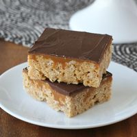 Chocolate Caramel Peanut Butter Krispie Treats (a.k.a. Whatchamacallit Krispie Treats)