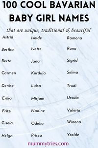 Looking for a name with charm and heritage? Discover this delightful collection of Bavarian baby girl names that are unique, traditional, and full of character. Perfect for parents seeking names with a touch of Bavarian culture, this list features beautiful options that stand out. Click to explore the full list and find the perfect name for your little one!