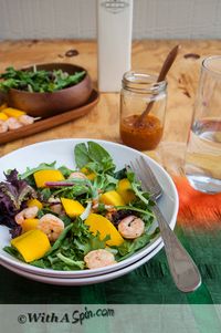 Light, refreshing, low in calorie #Shrimp and #Mango #Salad.  A medley of sweet, savory, sour, tangy flavors jumbled up together in a harmonious way. Photography by Lail | With A Spin