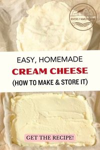 You'll want to SAVE this pin! I'm sharing how we make and store our homemade cream cheese so that it lasts a long time. And the recipe only needs ONE ingredient! It is full of healthy enzymes, good bacteria, vitamins, and minerals. This old-fashioned skill is one you should know!