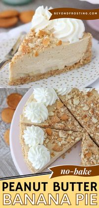 Serve this Thanksgiving dessert for a crowd! Layered with whipped peanut butter mousse and sliced bananas, this no-bake pie recipe with Nilla Wafer crust is to-die-for. Put this on the menu!