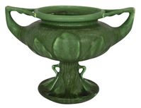 Hampshire Pottery Matte Green Flaring Handles Vase