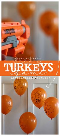 turkey shoot game--fun activity to play for Thanksgiving with balloons and a nerf gun!