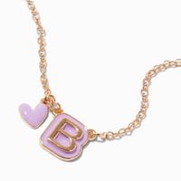 Purple Bubble Initial Heart Pendant Necklace - B