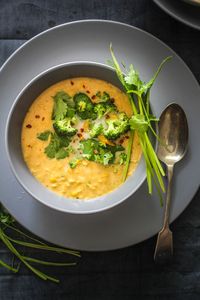 Spicy Thai corn soup with greens