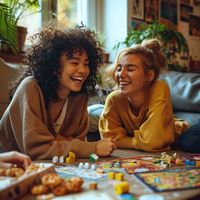 Joyful Boardgame Play: Two friends share a joyful moment playing a board game in a cozy living room setting. #friends #laughter #boardgame #cozy #living room #aiart #aiphoto #stockcake ⬇️ Download and 📝 Prompt 👉 https://ayr.app/l/4XWi