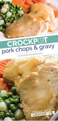 Tender and full of flavor! This simple Crockpot Pork Chops & Gravy Recipe is perfect with a side of mashed potatoes any night of the week for dinner.  #crockpot #slowcooker #dinner #pork