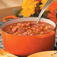 Autumn Sausage Corn Soup  this is one of my favorite soups to make when it is cold outside