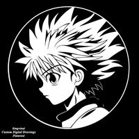 I create custom anime icons and profile pictures for you! Check out my fiverr account for more information and prices! | anime pfp, Killua, Hunter x Hunter, hxh, anime crest, anime emblem, white on black background, symbol, Killua pfp, Killua icon, hxh icon, digital art, digital drawing, anime character, cool anime pfp, hxh pfp, Killua side view, anime sticker