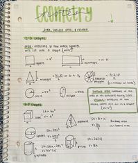 cute math notes | geometry | area, surface area, volume | aesthetic notes | shapes | cute school notes