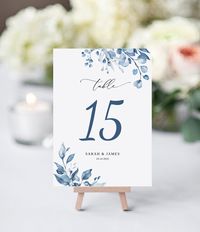 "Dusty Blue Wedding Table Numbers Template. Easy to make, just edit templates in your desktop or laptop browser, using Templett web application. *TRY BEFORE YOU BUY* Copy and paste the link in your browser and try to edit to see how it looks: https://templett.com/design/demo/blushpaper/4106460,4106491 MATCHING ITEMS: https://www.etsy.com/shop/BlushPrintDesign?ref=listing-shop-header-item-count&search_query=B63 *WHAT'S INCLUDED* * 5\"x7\" table numbers template * 4\"x6\" table numbers templat