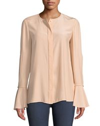 Lafayette 148 New York Izzie Matte Silk Blouse w/ Bell Sleeves | Neiman Marcus