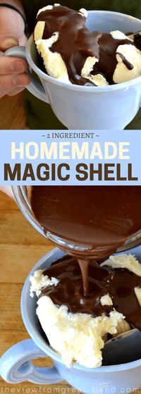 How to Make Homemade Magic Shell ~ this easy sauce will transform any ice cream in your freezer into the most magical dessert ever! #magicshell #icecream #diy #chocolate #icecreamtopping #dessert #sundae #chocolatesauce via @https://www.pinterest.com/slmoran21/