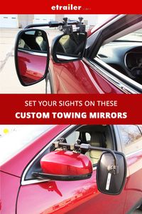 Towing mirrors clamp onto your factory side-view mirrors to extend your lines of sight. Allows you to safely and easily change lanes, back up, pass, and park while towing a trailer.