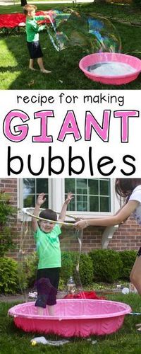 Our neighborhood kids played with these giant bubbles for over 3 hours!!! This recipe for making giant bubbles is the best!