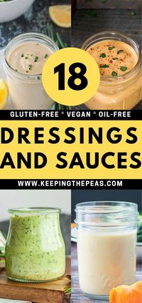 A collection of the top 18 gluten free salad dressing and sauce recipes that are also vegan and oil-free!