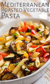 If you are looking for a great, easy vegetarian pasta dish then this Mediterranean Roasted Vegetable Pasta is going to fit the bill perfectly. The veggies (bell pepper, onion, zucchini) are all roasted with olive oil before being tossed with penne pasta and a simple sauce. The flavor is sweet and delicious, so it is perfect for families, even getting kids to eat their vegetables! Serve it on its own as a great vegetarian option, or as a side dish for grilled chicken, steak or shrimp.