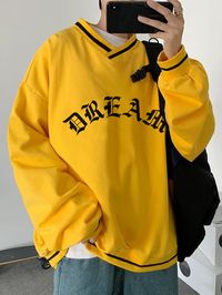 Yellow Casual Collar Long Sleeve Fabric Letter Pullovers Embellished Medium Stretch Spring/Fall Men Hoodies & Sweatshirts