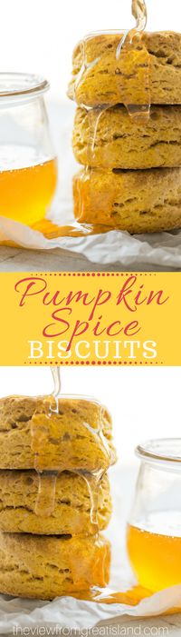 Pumpkin Spice Biscuits ~ these are the stuff pumpkin lovers' dreams are made of...tall, golden, flaky biscuits enriched with pumpkin puree and a hint ofa Fall spices. #bestbiscuits #pumpkinbiscuits #pumpkinbread #fallbread #Thanksgiving #buttermilkbiscuits #quickbread #Easybiscuits