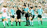 England 1 Argentina 0 in 1966 at Wembley. Argentina captain Antonio Rattin was sent off on 35 minutes in the World Cup Quarter Final.