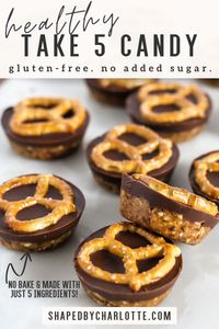 These no-bake homemade Take 5 Candy Bites are a lightened-up take on my favorite candy bar with pretzels! They're easy to make at home with just a handful of ingredients. Plus, they're low in added sugar and can be made gluten-free.