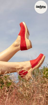 Handmade low heeled clogs from Sweden.