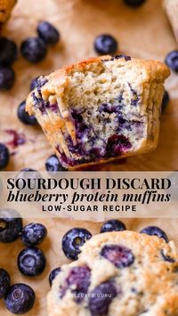 A high-protein sweet snack that uses up some sourdough discard? Sign us up! Moist, rich, and bursting with flavor—the perfect baking recipe for blueberry season. Enjoy these blueberry protein muffins for breakfast, a snack, or dessert. #blueberry #muffins #protein