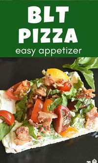 Bacon Pizza is loaded with crispy bacon, ranch dressing, diced tomatoes, and chopped lettuce! It's an easy pizza recipe that can be served as a main dish meal, or an appetizer! It's everything you love about a BLT sandwich in a pizza! You'll love this bacon pizza with vegetables! #baconpizza #bacon #blt #littledairyontheprairie