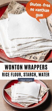 Gluten-free wonton wrappers with rice flour, starch, water, and salt. These gf wonton wrappers are thin. Use for wontons, dumplings, or gyoza! #glutenfreewontonwrappers #glutenfreedumplingwrappers #glutenfreewontons #glutenfreedumplings #wontonwrappers