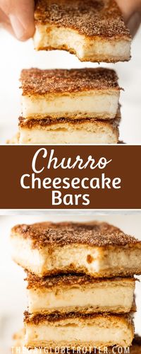 Churro cheesecake bars are an easy make ahead dessert with crescent rolls, cinnamon sugar, and cheesecake baked into an easy dessert!