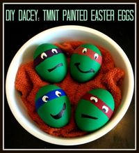 Teenage Mutant Ninja Turtle dyed and painted Easter eggs. Check the blog for instructions + hot tips.