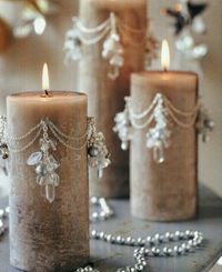 Great idea to decorate candles , I think these will be pierced gorgeous dangly ear rings stabbed into the candle Anna Www.melodymaison.co.uk