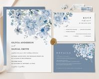 "Dusty Blue Minimalist Wedding Invitation Template, Steel Blue Floral Wedding Invite Set, Light Blue Details Card, Printable DIY RSVP, Instant Download, Livia ----------------------------------------------------------------------------- THIS FILE IS AN EDITABLE DIGITAL FILE. (COMPUTER, MOBILE DEVICE) DIGITAL FILES ONLY NO PRINTED MATERIALS ----------------------------------------------------------------------------- ★BUY MORE & SAVE MORE★ * You get a 40% discount when you buy 3 or more items. Co