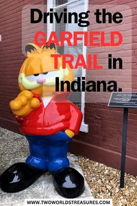 Find fourteen Garfield statues when driving the Garfield Trail in Grant County, Indiana, about a 90-minute drive north of Indianapolis. They are located in Marion, Fairmount, Gas City, and six other cities in Grant County. | Garfield | Garfield trail Indiana | Garfield statues Indiana | road trip Indiana | visit Indiana | visit Indianapolis | Indy travels |