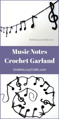 Music Notes crochet garland, crochet craft idea, crochet garland, crochet music notes