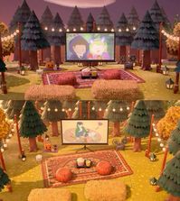 Autumn/Fall island ideas - cozy outdoor movie theater #acnh #animalcrossingnewhorizons