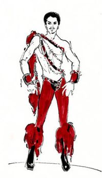 Red Las Vegas "Showboy" sketch by Bob Mackie