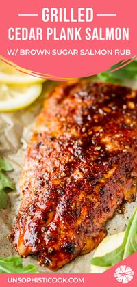 Sweet & Smoky Brown Sugar Cedar Plank Salmon -- this cedar plank salmon recipe is one of the easiest salmon recipes I’ve made! It gets its sweet and smoky flavor from a delicious grilled salmon rub made with brown sugar, smoked paprika, salt, and freshly ground black pepper... | grilled cedar plank salmon | cedar plank salmon brown sugar | cedar plank salmon rub | grilled salmon recipe #salmonrecipes #grilling #grillingrecipes #salmon #grill #brownsugar #spicerub