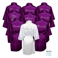 Set of 9 Rhinestone Satin Robes, Bridesmaid Robes, Bridal Party Robes, Available in over 30 colors a