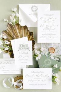 The Cecilia Suite blends a delicate script with structured serif lettering for a romantic and ethereal design. Then, select from an offering of flora-inspired crests and wreaths, along with multiple initial and monogram styles. With its soft artistic aesthetic that plays well with any medium of custom artwork, Cecilia sets the tone for the dreamiest of wedding days.