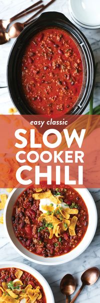 Easy Slow Cooker Chili - Come home to the best homemade chili! It's an amazingly hearty, cozy beef chili that cooks low and slow for 8 hrs in the crockpot!