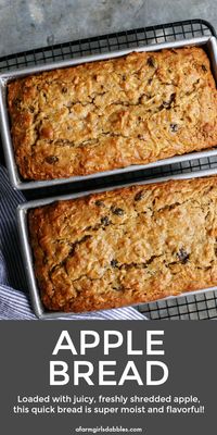 Apple Bread from afarmgirlsdabbles.com - A quick and easy apple bread recipe that's loaded with shredded apples, ensuring moist, delicious fresh apple flavor and texture in every bite! #apple #bread #quick #quickbread #applebread #raisins #nuts #pecans #fall #baking #recipe