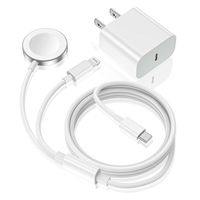 Upgraded 2-In-1 Usb C Fast Iphone & Apple Watch Charger, 6ft Magnetic Charging Cable With 15w Wall Charger Block For Apple Watch Series Se/8/7/6/5/4/3/2/1 & Iphone 14