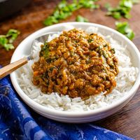 Delicious Spicy Lentils and Spinach - a budget friendly dish that is great served with a variety of different sides and is great for freezing.