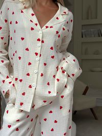 Elevate your bedtime with our new heart print pajamas set. Perfect gift for yourself or your lloved ones.