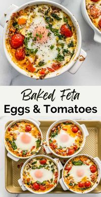 This wonderful baked feta eggs recipe is a delicious breakfast or lunch. This Mediterranean inspired baked egg dish is so easy to make!